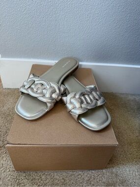Nordstrom Braided Metallic Slide Sandals in Champagne Gold